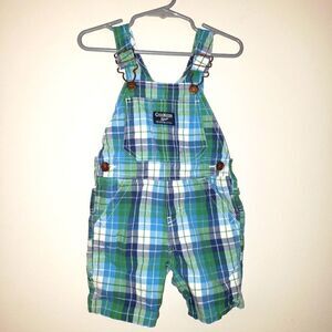 VINTAGE OSHKOSH B'GOSH PLAID BOYS SUMMER OVERALLS SIZE 18 MONTHS
